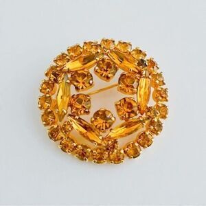 Vintage Amber Rhinestone Brooch​
